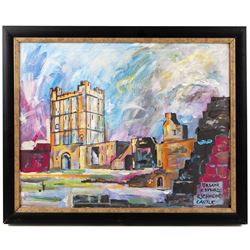 Brian Edwards (British 1944-): 'Richmond Castle', acrylic on canvas signed and titled 39cm x 50.5cm
Notes: Dr Brian Edwards is Emeritus Professor of Architecture at ECA Edinburgh University. He is the author of the book ‘Understanding Architecture through Drawing’, has exhibited at the Edinburgh Festival, the RSA and architecture section of the RA Summer Exhibition. As a retired architect, his paintings explore the interface between art and architecture