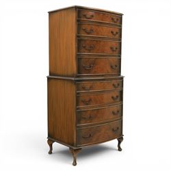 Georgian design mahogany bow-front chest-on-chest, the top section with four graduated dra...
