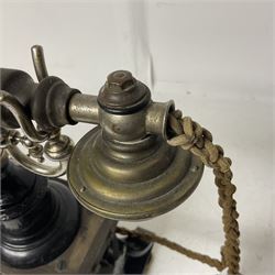 Early 20th century Skeleton Type telephone, probably made by Ericsson, marked MR No. 16, with headset, H30cm