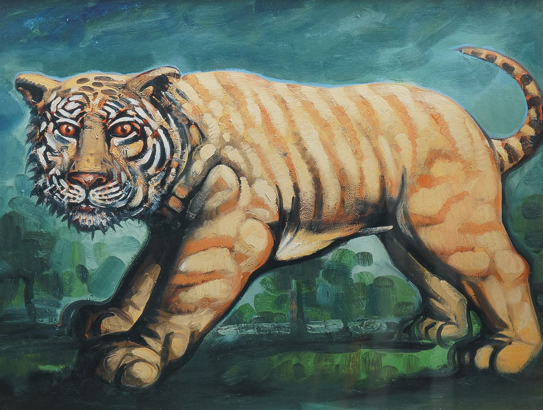 After Peter Howson (Scottish 1958-): Tiger, colour print in ebonised frame 53cm x 69cm