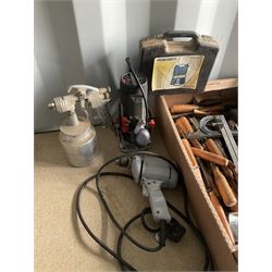 Selection of tools such as wood carving chisels, Tap and Die set, drill bits, grinder set, router, spray gun and others - THIS LOT IS TO BE COLLECTED BY APPOINTMENT FROM DUGGLEBY STORAGE, GREAT HILL, EASTFIELD, SCARBOROUGH, YO11 3TX