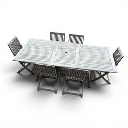 Teak garden table and 6 folding chairs in a grey finish