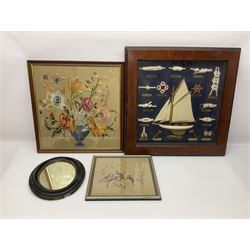 Shove ha'penny board, together with a maritime diorama, small oval mirror, rugs etc