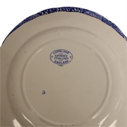 Collection of Spode Italian pattern, including two mugs, six cups and saucers, covered trinket dish, two egg cups etc, together with Willow pattern serving platter