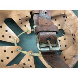 1960s Italian parachutist helmet with liner; camouflage paintwork with parachutist crest to the front