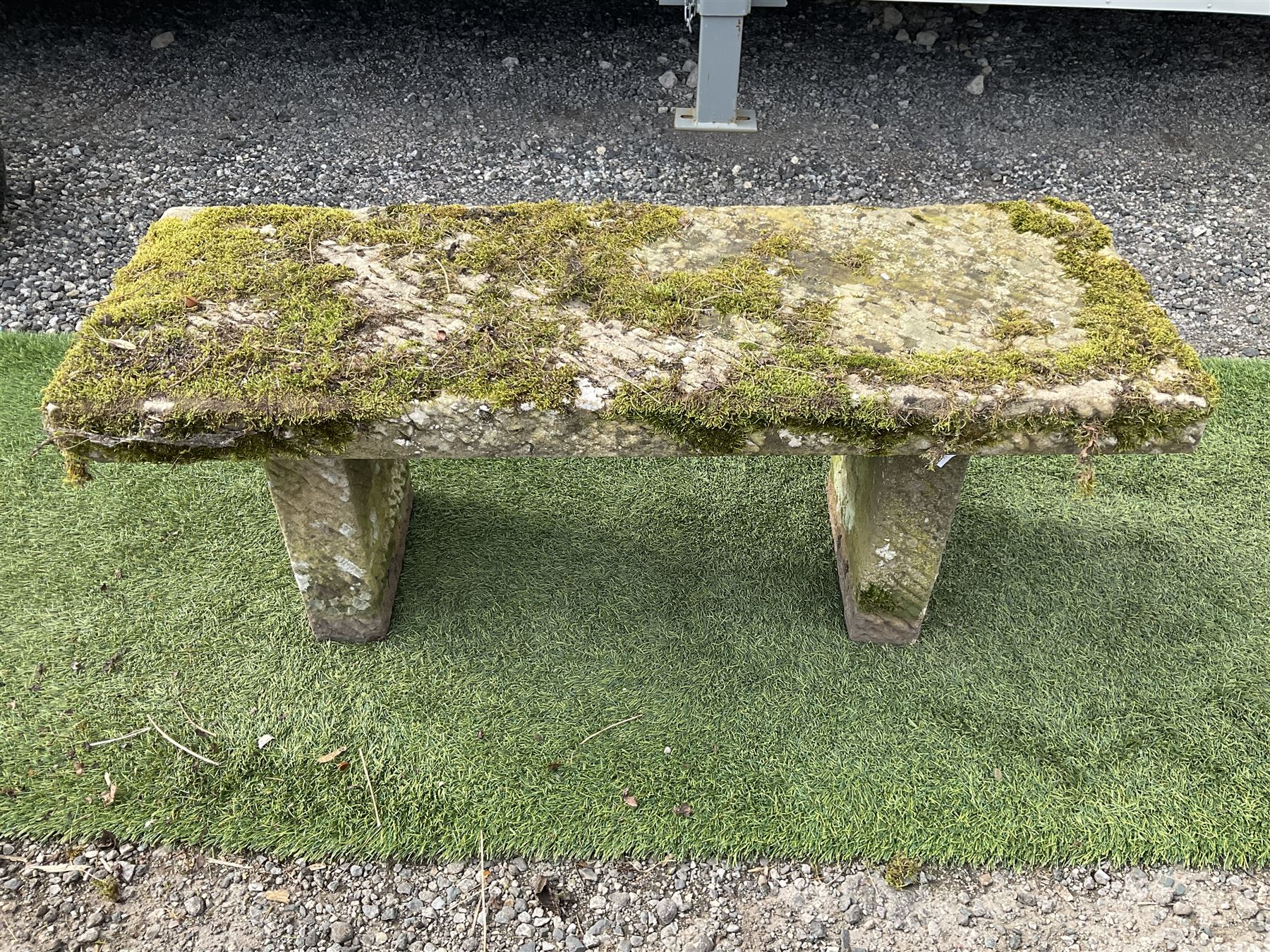 Weathered stone rectangular garden seat bench, three sections - THIS LOT IS TO BE COLLECTED BY APPOINTMENT FROM DUGGLEBY STORAGE, GREAT HILL, EASTFIELD, SCARBOROUGH, YO11 3TX