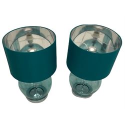 Pressed turquoise glass table lamps with shades