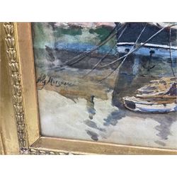 Alfred George Morgan (British 1848-1930): Whitby Harbour, pair watercolours signed 46cm x 33cm (2)