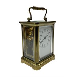 French-19th century timepiece carriage clock in brass corniche case with a cylinder platform escapement. With key. 