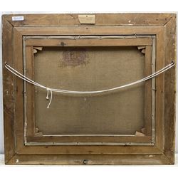 Albert Clark Snr. (British 1821-1909) and Albert James Clark (fl.1890-1943): 'Royal Sandy' Portrait of a Shire Horse in Landscape, oil on canvas signed  'Albert Clark and Son' and dated 1895, original artist's visiting card verso 50cm x 60cm