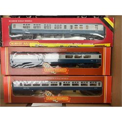 Hornby '00' gauge - two pairs of Class 43 'HST125' locomotives Nos.43010/43011; and nine Inter-City passenger coaches/restaurant/sleeping cars; five boxed including two Lima; together with a quantity of unboxed track, points etc