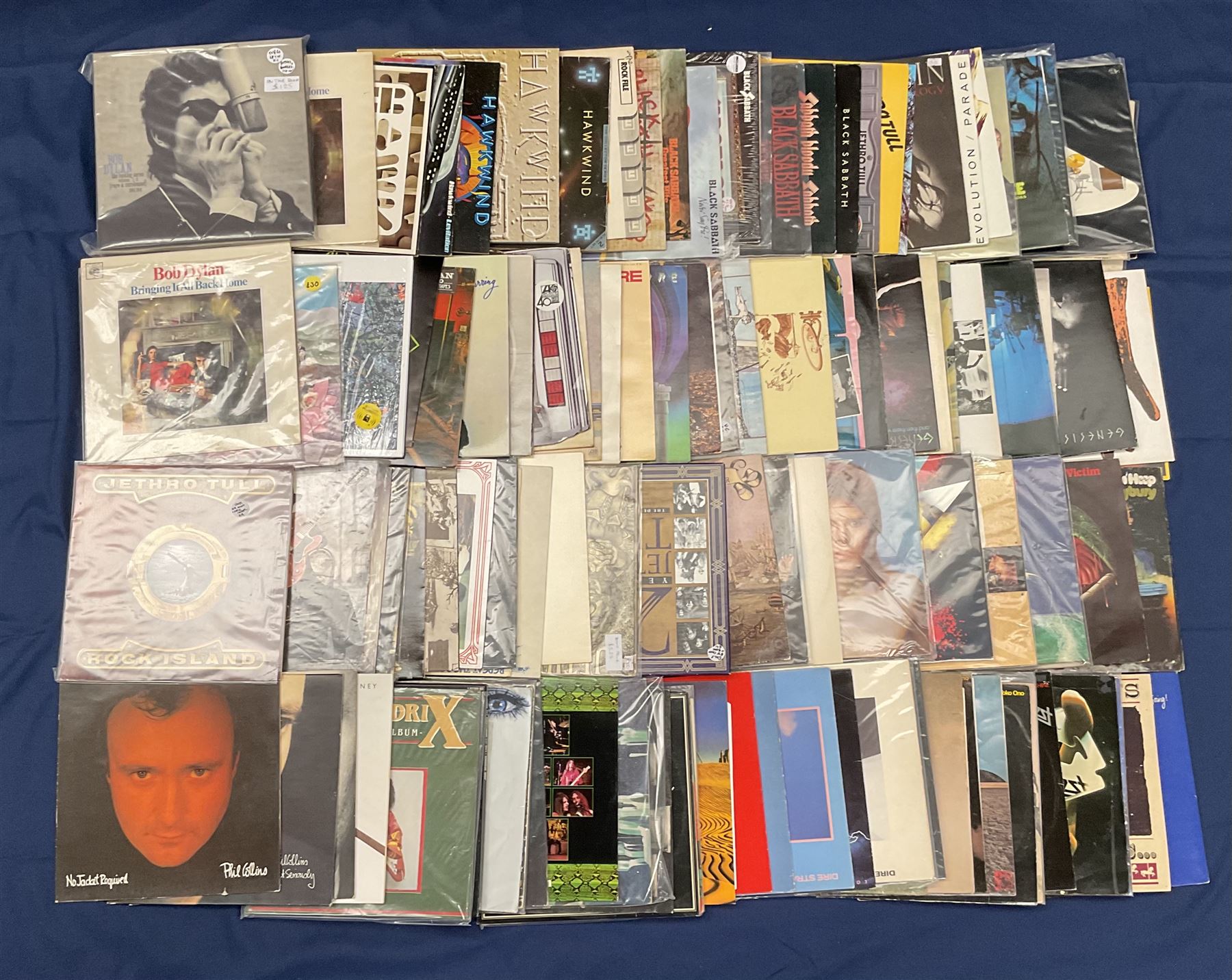 Quantity of vinyl records including Bob Dylan 'Bringing It All Back Home',  Hawk Wind 'The Xenon Codex', Black Sabbath 'Greatest Hits', 'Never Say Die!', 'Sabotage', 'Sabbath bloody Sabbath', 'Master of Reality', 'Heaven And Hell', Uriah Heep 'Firefly' and other music, approximately 110, in one box
