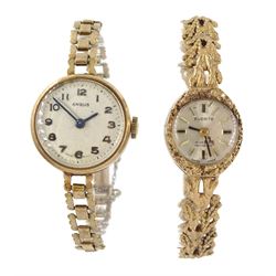 Everite 9ct gold ladies bracelet wristwatch and an Angus 9ct gold ladies bracelet wristwatch, both hallmarked