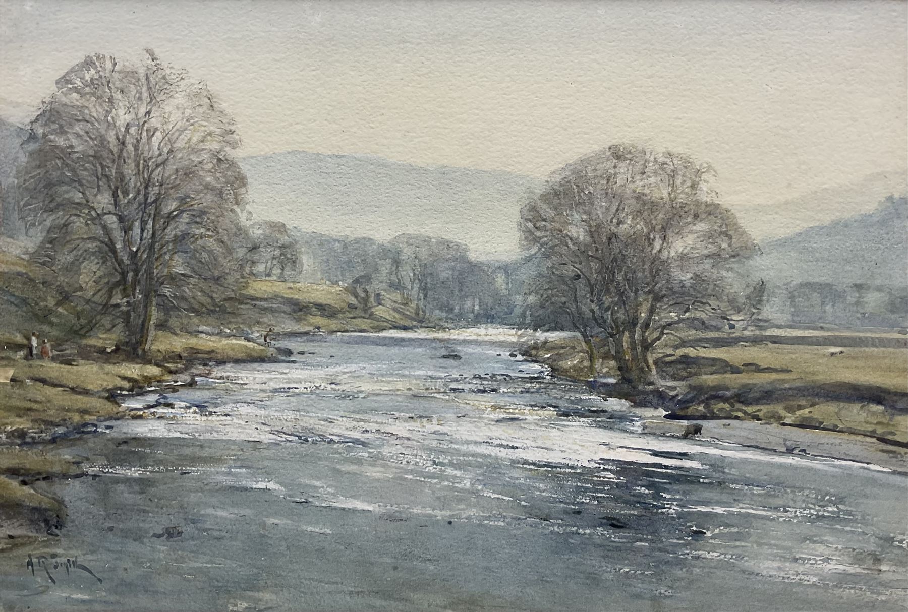 Arthur Reginald Smith (British 1872-1934): 'The Wharfe and Simon's Seat', watercolour signed, titled on exhibition label verso 36cm x 54cm 
Provenance: exh. The Fine Art Society London, May 1934, label verso
