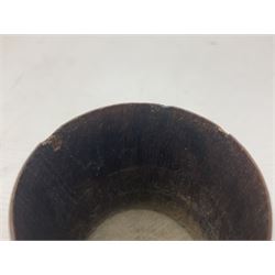 Treen miniature barrel with brass plaque entitled 'From the Teak of HMS Iron Duke Admiral Jellicoe's Flag Ship Jutland 1916' H17cm