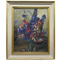 French School (Early 20th century): Still Life of Flowers in a Glass Vase, oil on canvas unsigned c.1930, 45cm x 35cm