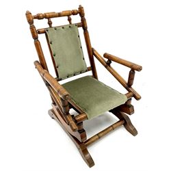 Childs American rocking chair, upholstered back and seat