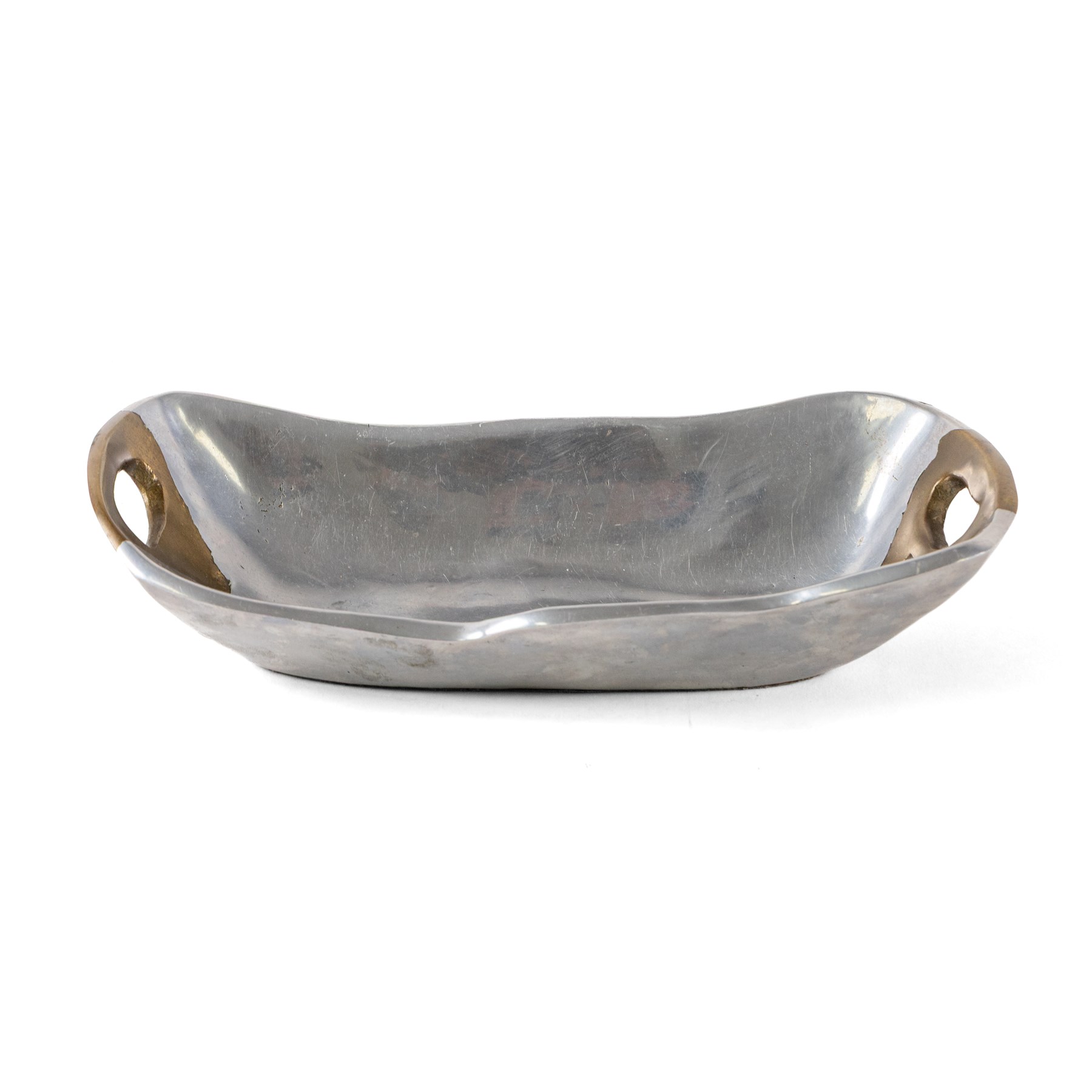David Marshall Vide-Poche aluminium and brass brutalist tray, signed to handle, H6cm 