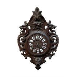 French- late 19th century carved oak wall clock c 1880, outer case with interlaced scroll ...