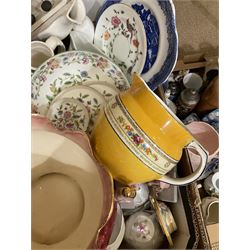 Assorted ceramics, to include small quantity of Minton Haddon Hall pattern, small Wedgwood Jasperware vase, and table lighter, Masons tureen without cover, various teawares, vases, etc., in four boxes