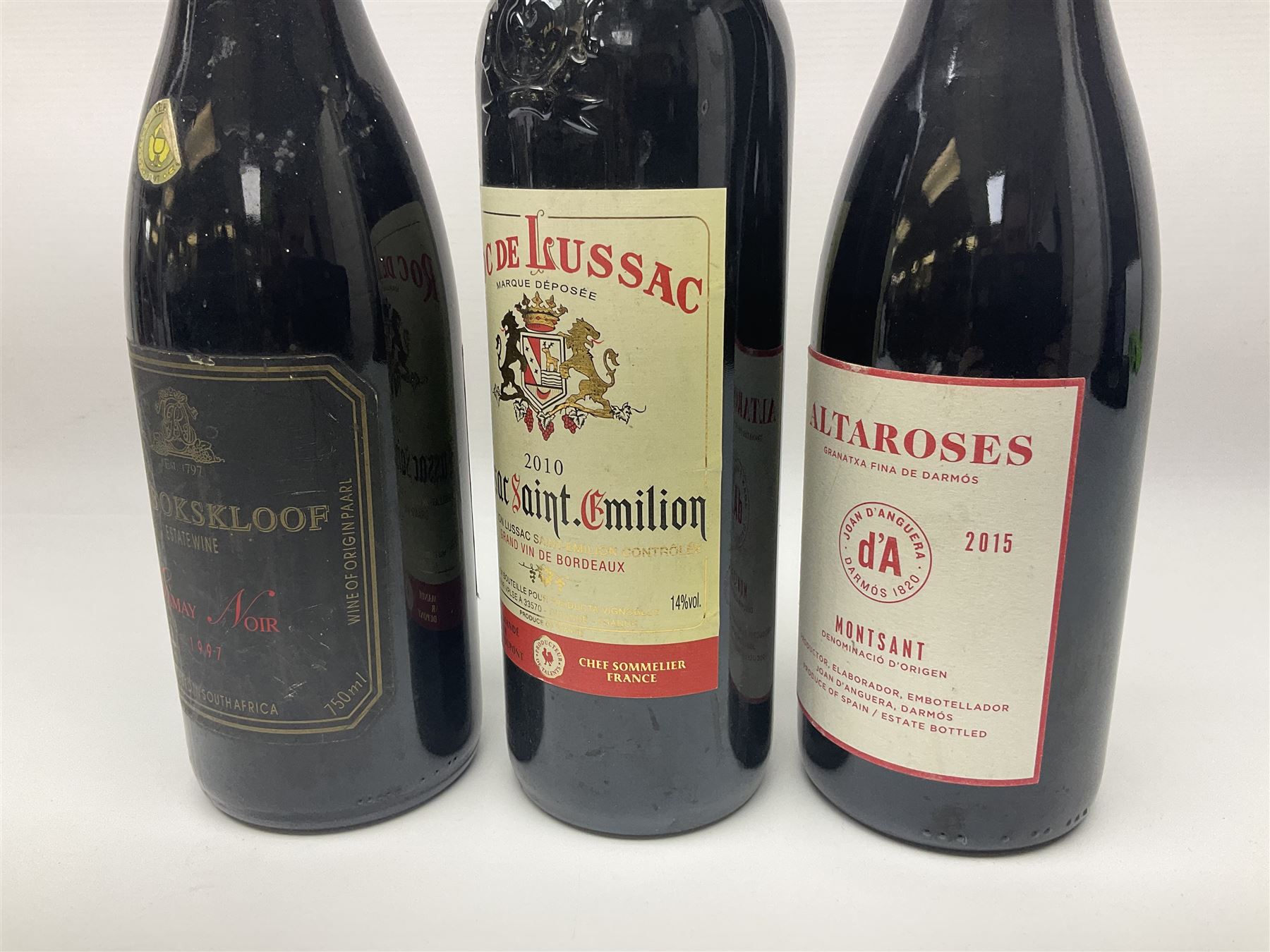 Mixed wine, comprising two bottles Les Jamelles 2009 Reserve Mourvedre, 750ml 13.5% vol, Joan d'Anguera 2015 Altaroses, 75cl 14% vol, Roc de Lussac 2010, Lussac-Saint-Emilion, 750ml, 14% vol and Rhebokskloof, 1997 Gamay Noir, 750ml, 13.5% vol (5)