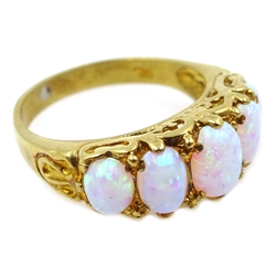  Silver-gilt five stone opal ring, stamped Sil  