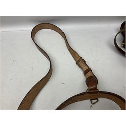 Pair of WW1 style Army Officer's brown leather full leg riding boots with Alkit four-piece wooden boot trees; and two officer's Sam Browne leather belts with cross-straps, one with sword frog (4)