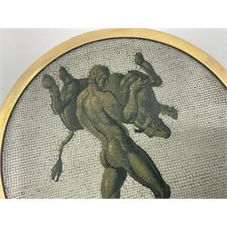 19th Century Italian micro mosaic plaque depicting Heracles capturing the Cretan bull, D7cm