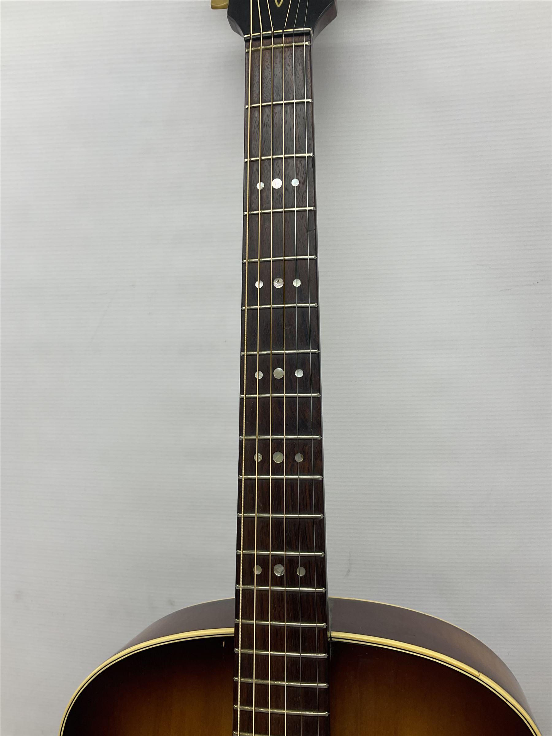 1958 Hofner Senator acoustic guitar with two-tone finish and Hofner label bearing serial no.5315, L104cm overall; in soft carrying case.