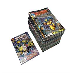 Large quantity of modern Marvel comics (date range 1996 - 2010 inclusive); constituting a near complete run of Vol. 1 Wolverine Unleashed (issue 54 missing)  with the first issue of Vol. 2, accompanied by a broken run of Essential X-Men, comprising issues 2-9, 11-13, 15-62, 64, 66-68.
