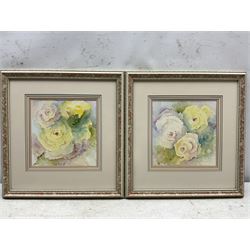 Yvonne Visco (20th century): Still Life of Roses, pair watercolours indistinctly signed 19cm x 19cm (2)
