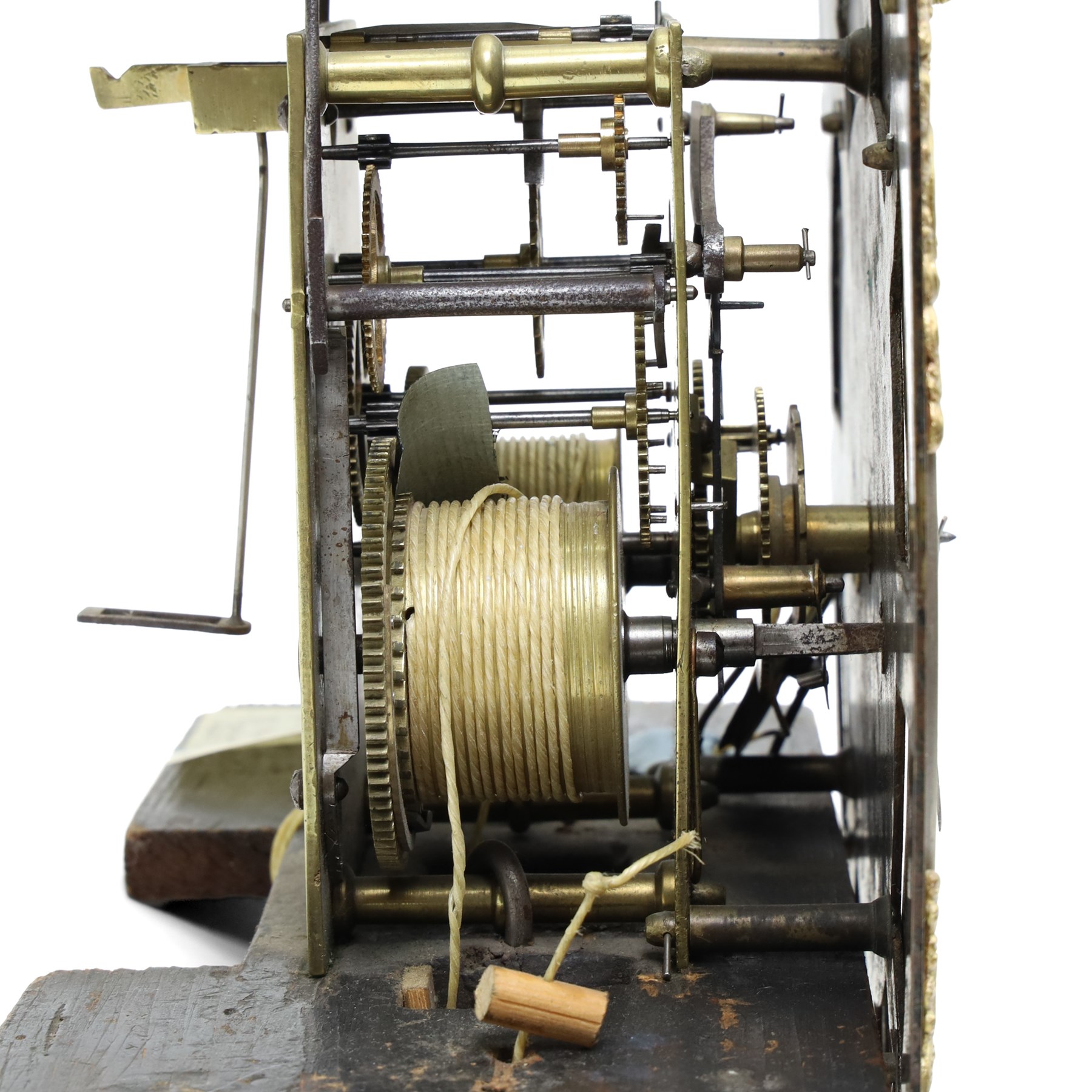 18th century longcase clock eight day movement with  an earlier brass dial and 30 hour chapter ring by William Clark, York with bell strike 28cm 