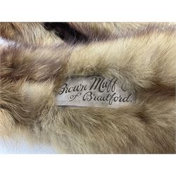 Ladies three quarter length brown mink coat, from Ellis Barker Furs of Chester, fully lined with brown sateen and with inner ties, together with three stoles to include a Marshall & Snelgrove of Leeds example