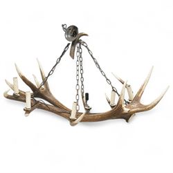 Deer Antler Chandelier, with six fitted lights, with supporting ceiling fitted chain, W106cm