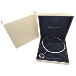Georg Jensen silver 'Dew Drop' rock crystal pendant necklace designed by Vivianna Torun Bülow-Hübe, pendant No. 311C, on silver collar, No. 410, boxed