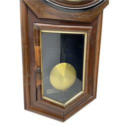 Ansonia 'Long Drop' wall clock in a mahogany and ebonised case c1900, with an octagonal wooden bezel and 12