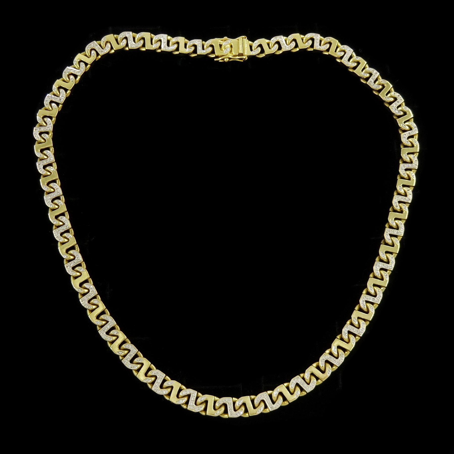 18ct gold diamond set marina link necklace, stamped 750