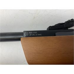 Hatsan .22 break-action air rifle retailed by Edgar brothers with 46cm barrel including fully integrated sound moderator, No.092031501; L113cm overall; in gun sleeve; together with Hawke Vantage 2-7x32 telescopic sight, Bressler Condor 24-72x100 spotting scope with carrying case and Velbon EF-61 tripod; all boxed (4)