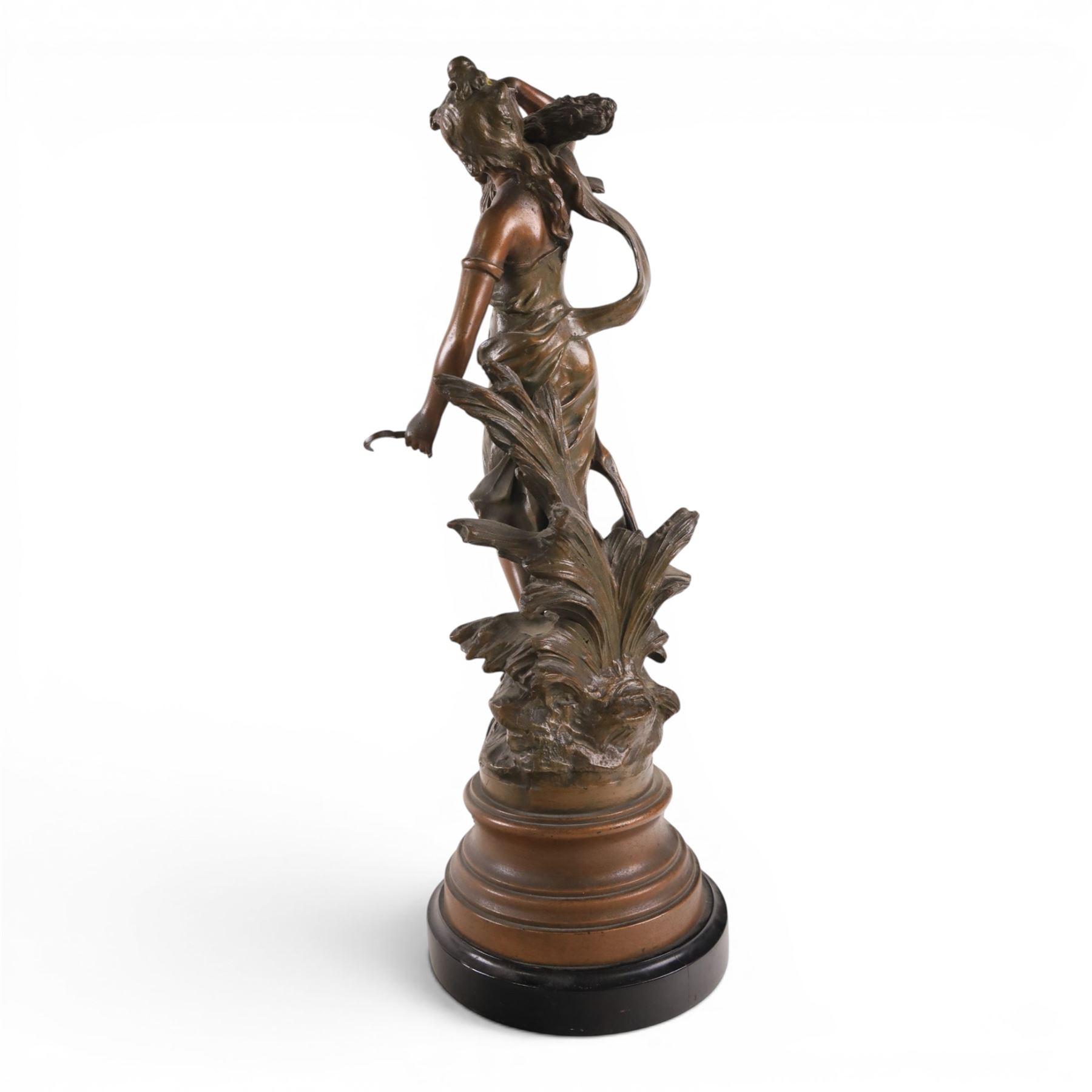 After Moreau, pair of spelter figures Les Bles and Nid de Mesanges