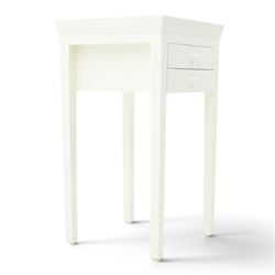 Painted lamp stand with two drawers, galleried top with square tapering supports