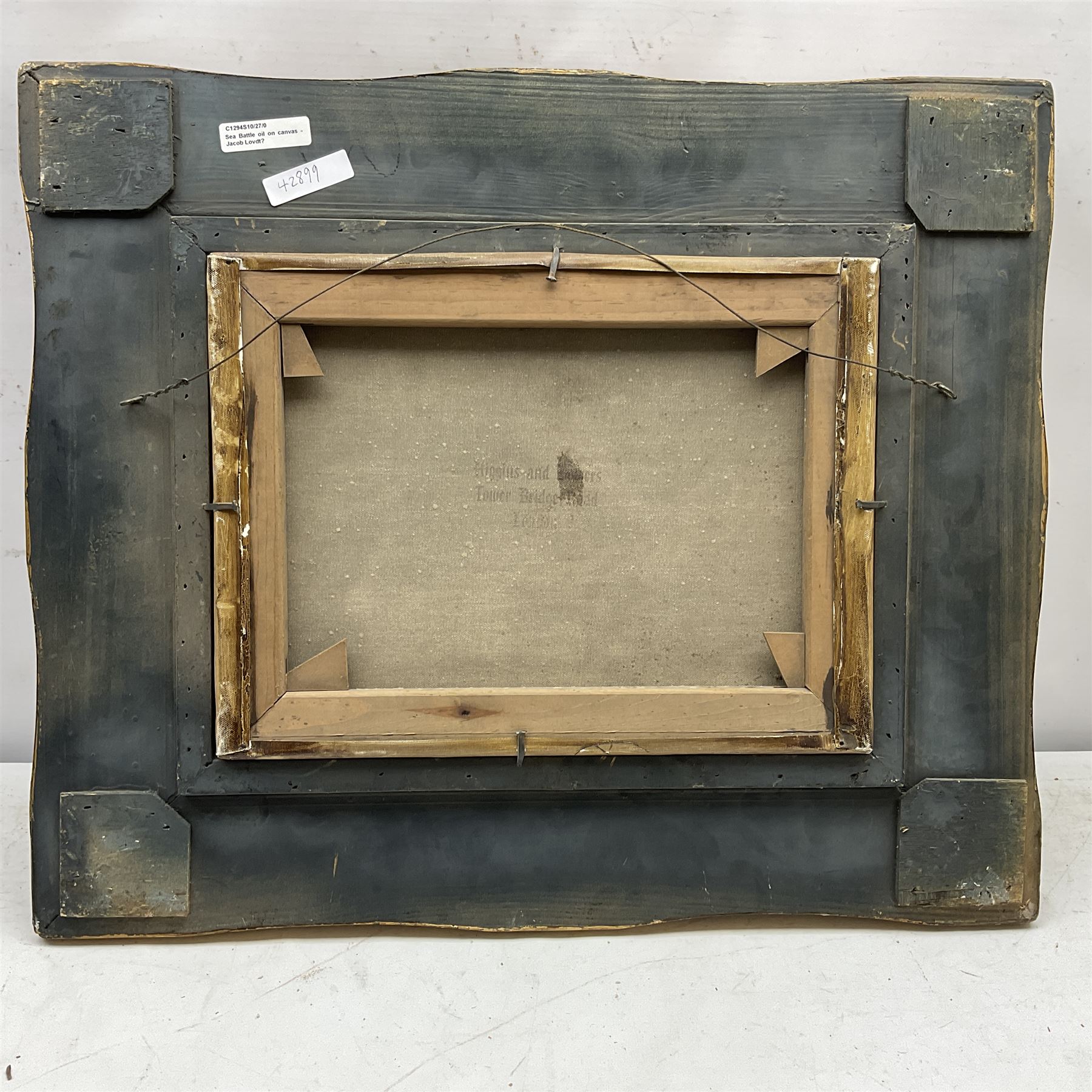 After Jacob Knyff (Dutch 1639-1681): 'Battle of Trafalgar', 20th century oleograph 29cm x 40cm in heavy gilt frame