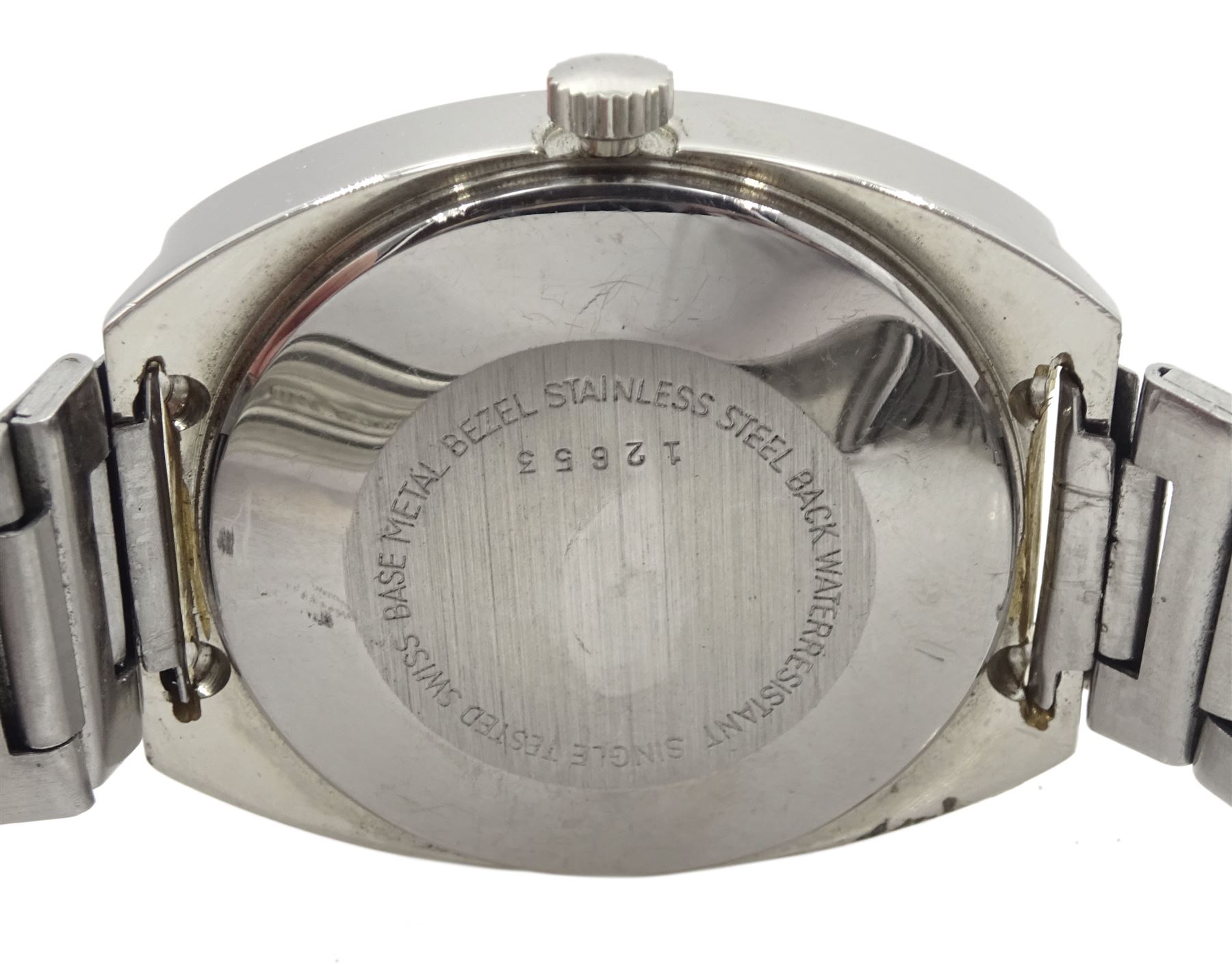 Teviot jump gentleman's automatic stainless steel and chrome plated wristwatch, back case No. 12653, on stainless steel strap