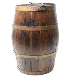 George III oak and brass bound coopered barrel bucket, H49cm