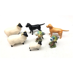  Collection of John Beswick boxed animals comprising a Golden Labrador, Black Labrador, two Rams, lamb and two Blue Tits (7)  