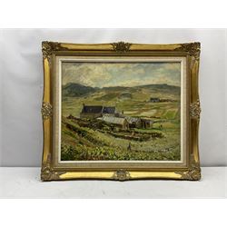 Herbert F Royle (British 1870-1958): 'Lewis Crofts' Outer Hebrides, oil on canvas signed, titled on artist's address label verso 49cm x 60cm
Provenance: James Bourlet 'Royal Scottish Academy' exhibition label verso dated 1957

