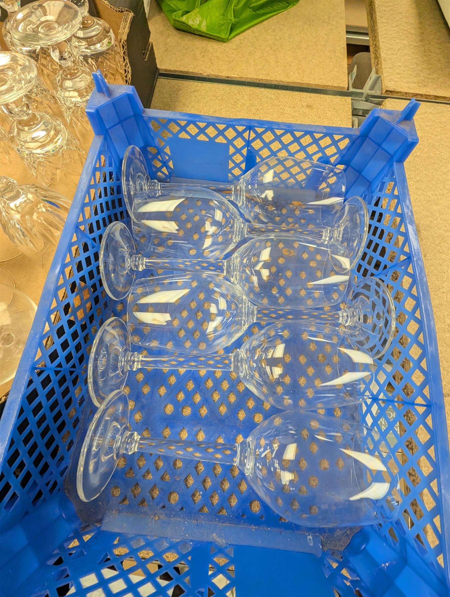 Collection of Royal Doulton Dickensian Ware ceramics, including chargers, teacups and saucers, bowls etc together with a quantity of drinking glasses, lacquered eggs, etc