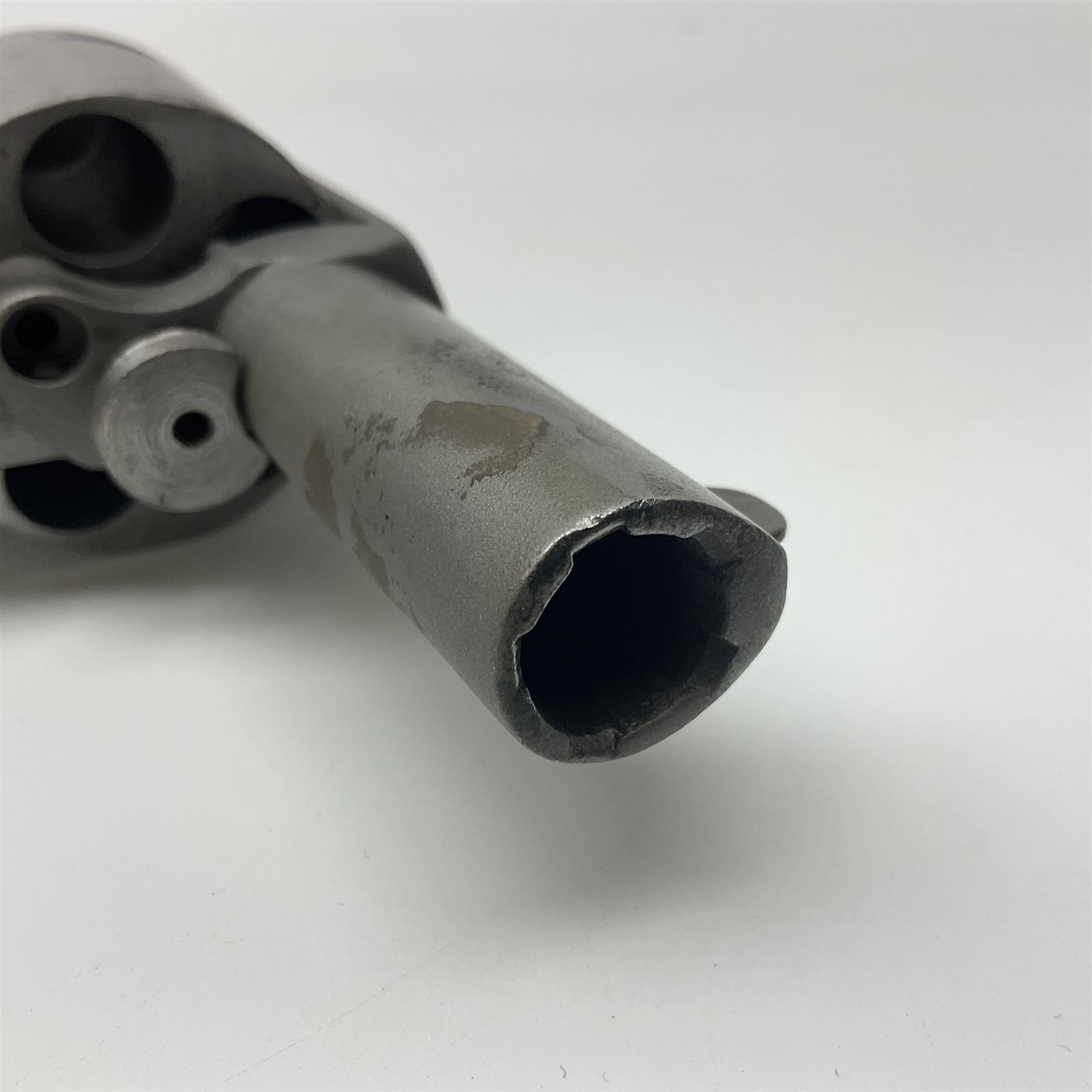 The major parts only of a British Bull-Dog .500 Boxer five-shot revolver comprising stripped down framework, cylinder, trigger with guard, functioning hammer and two-piece chequered grip; retailed by G. Goth Buenos Ayres; Belgian proof marks; L19.5cm overall; in fitted mahogany case 