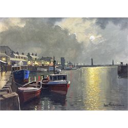 Don Micklethwaite (British 1936-): Whitby Harbour, oil on canvas signed 29cm x 40cm