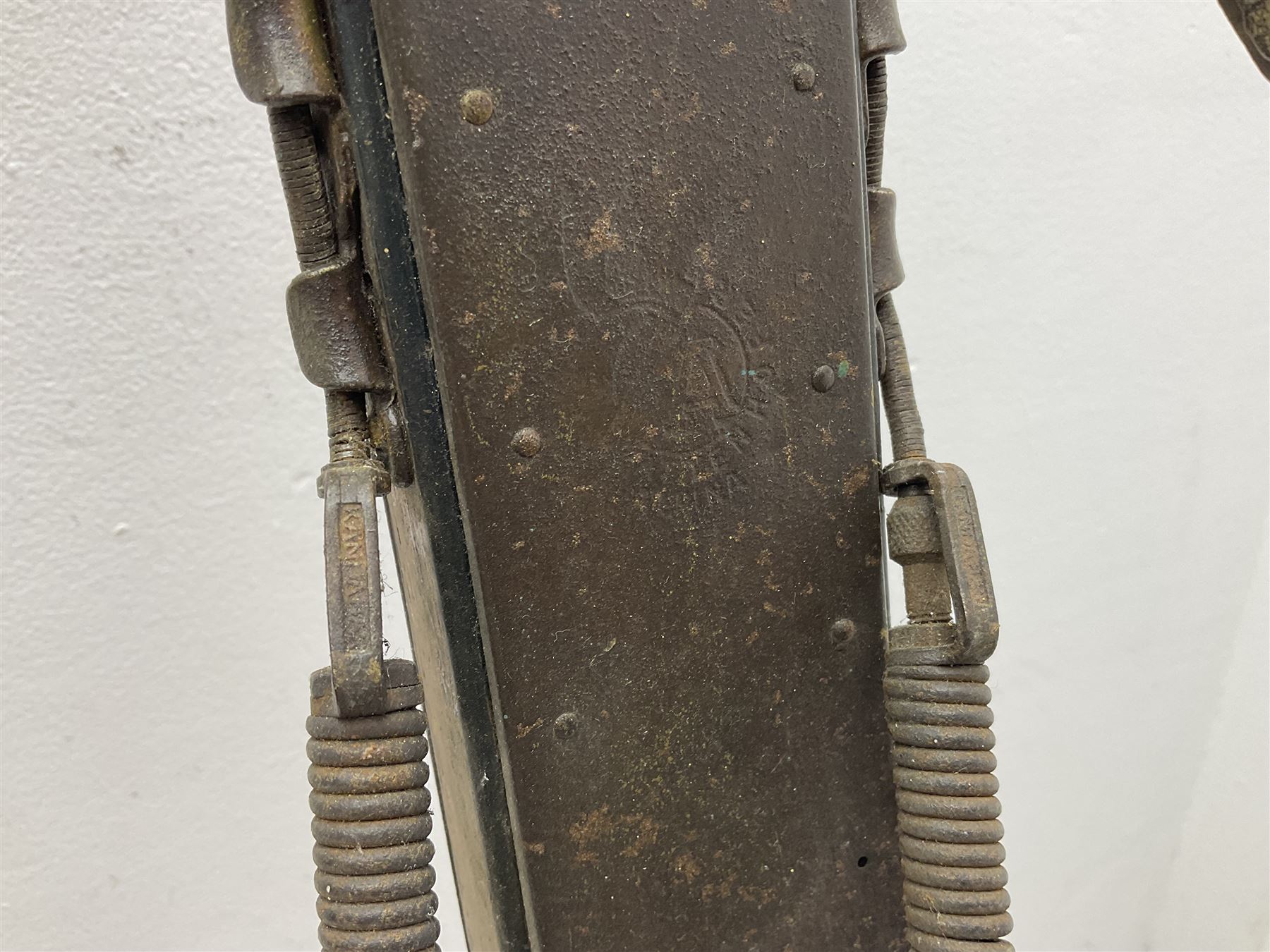 Pair of 1930s wooden skis, with painted metal runners beneath stamped Attenhofer, with retailers label for Ernst Gertsch Central Sports, L206cm