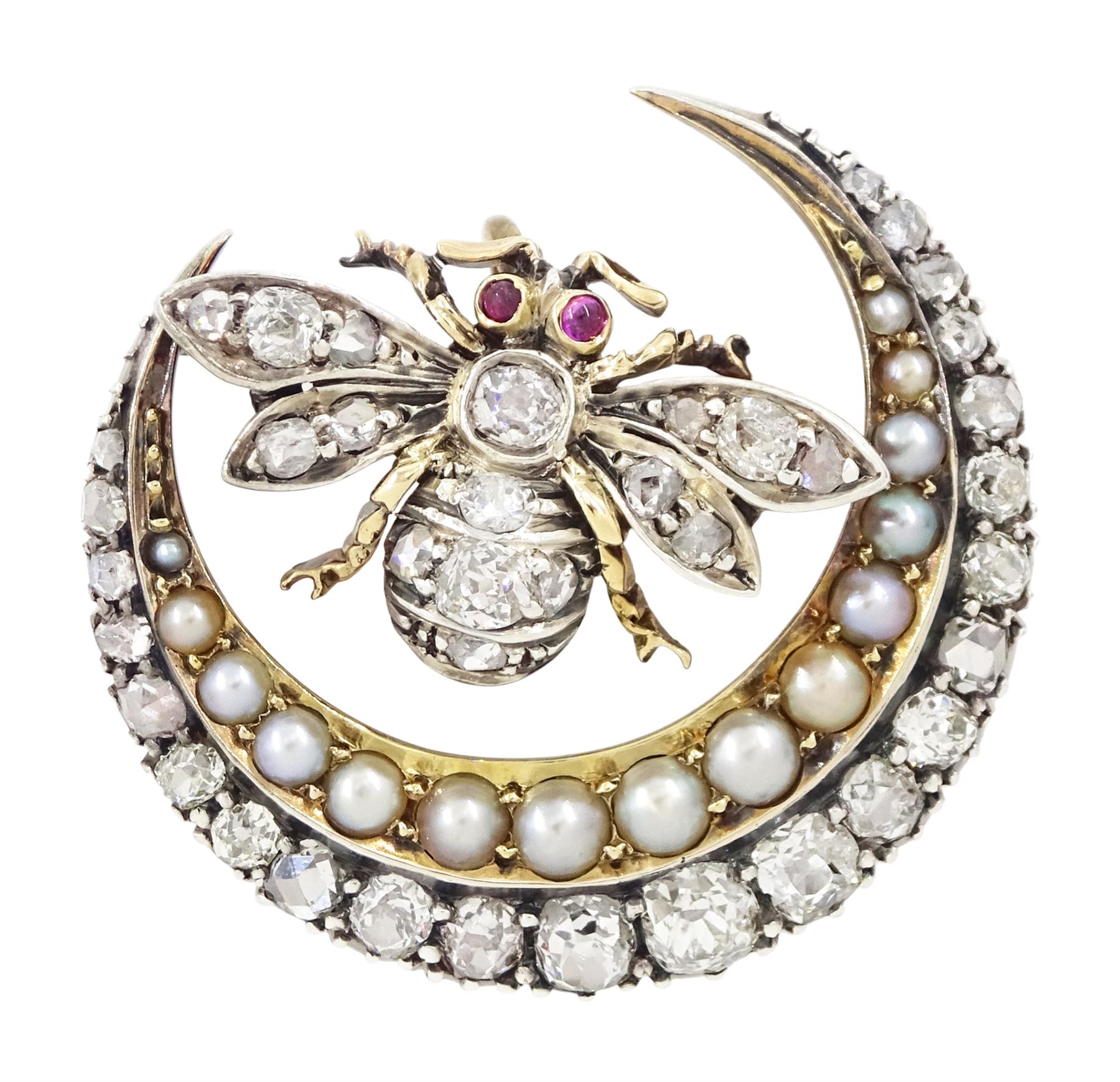1800 Bee Brooch With Amethyst Victorian Gold And Silver Diamond